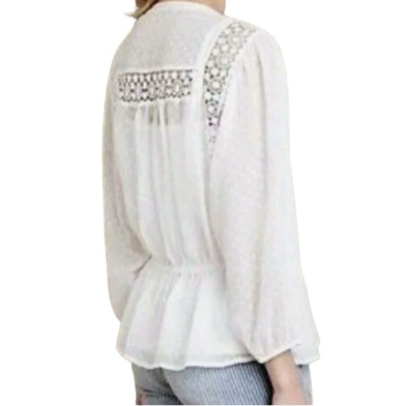 Meadow Rue Victorian Pleated Lace Swiss Dot Peplum Blouse Medium - Picture 2 of 14